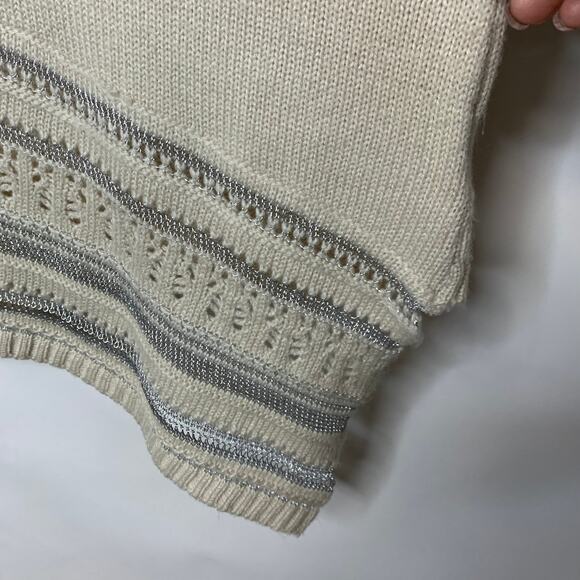 Spense Knits Cream Silver Asymmetric Sweater Sz Medium - Picture 8 of 9